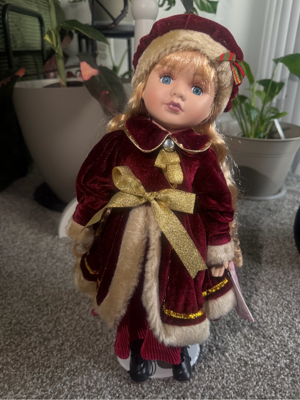 Collectible Velvet Holiday Doll - Burgundy and Gold The Rose Collection